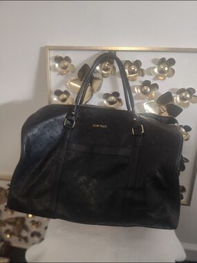Authentic Ellen Tracy Black Embossed Leather Travel Tote